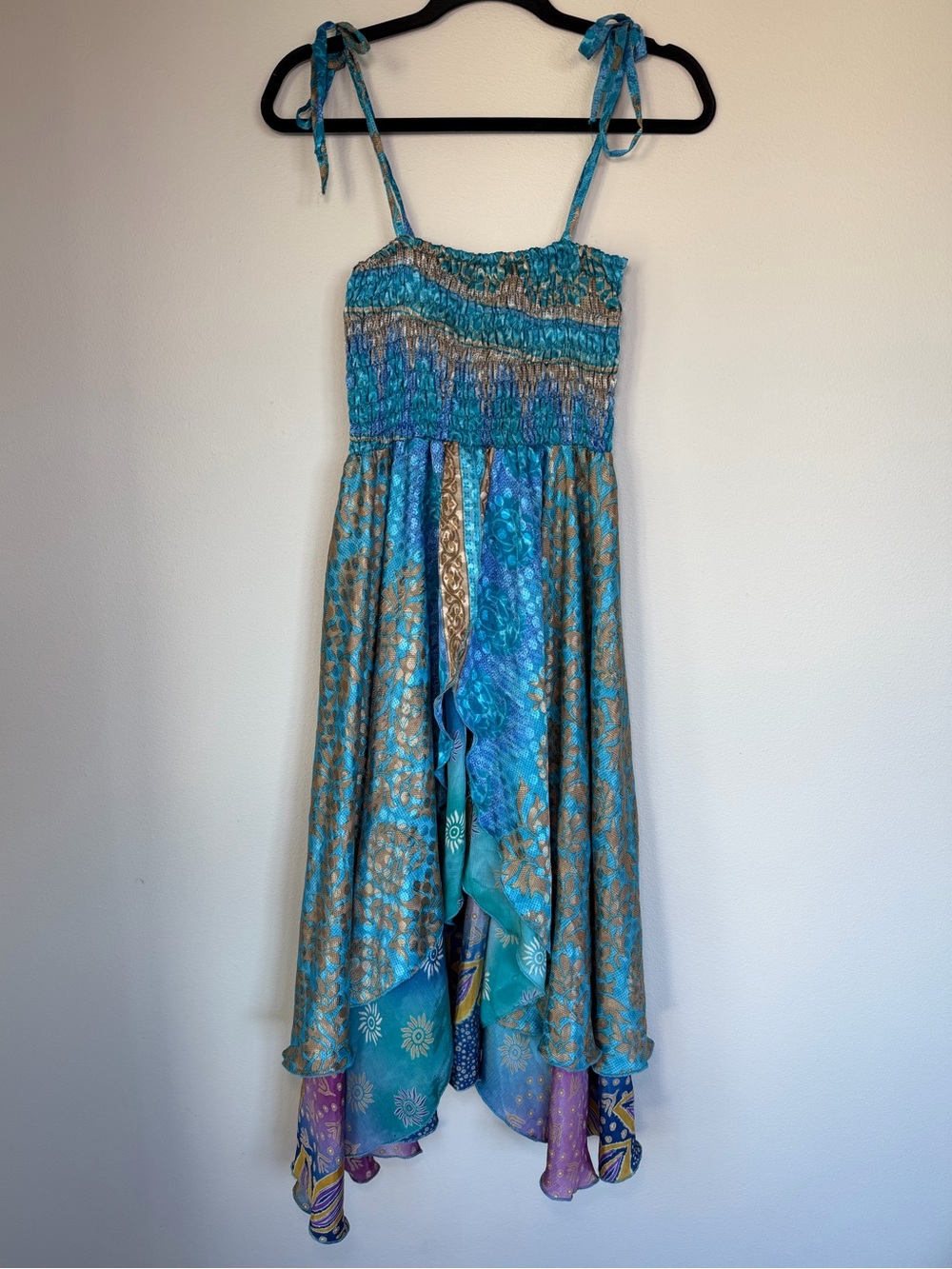 Silk Asymmetrical Fairycore Whimsical Boho Hippie Celestial Mermaid Flowy Dress